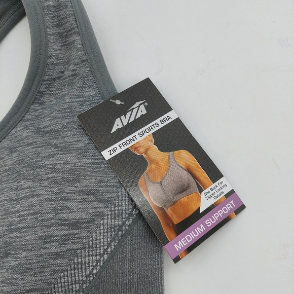 AVIA size S  Seamless ZIP Front Racerback SPORTS BRA  Wire-free LIGHT GRAY  Z21 - Picture 2 of 6